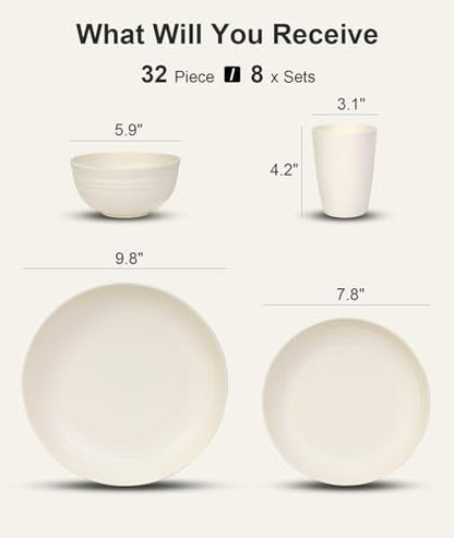 Quatish 32 Piece Plates and Bowl Set for 8, Dinnerware Dish Set for Kitchen
