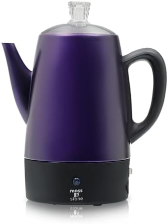 Moss & Stone 10 Cup Purpale Electric Percolator Coffee Pot, Stainless Steel
