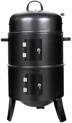 16 inch Vertical Charcoal Smoker, BBQ Grill, Fire Pit, 3-in-1 with Built-in Thermometer, Adjustable Air Vent, Idea for Parties, Backyard, Patio, Camping