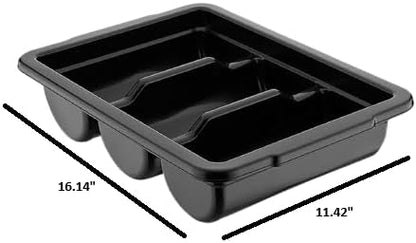 2 Pack - Cutlery Bin with Lid, Commercial 3-Compartment Flatware Tray with Cover, Silverware Divided Storage Plastic Container, Restaurant Condiments Holder, Covered Utensil Organizer Box, Black
