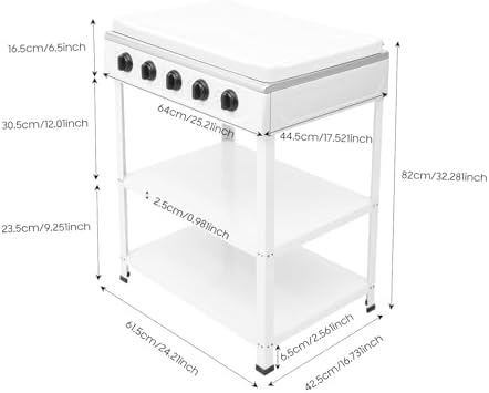 Gas Stove 5 Burner, 2500W Portable Grill BBQ Gas Stove Outdoor Camping Cooking BBQ Grill with 2-Tier Storage Rack for Motorhome Travel and Outdoor Cooking (White)
