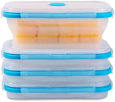 Collapsible Food Storage Containers with Airtight Lid & Vent, 27oz, Kitchen Stacking Silicone Collapsible Meal Prep Container Set for Leftover, Microwave Freezer Dishwasher Safe, Translucent, Set of 4