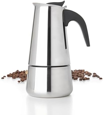 Mixpresso 6 Cup Greca Moka Pot, Stainless Steel Stovetop Espresso Maker