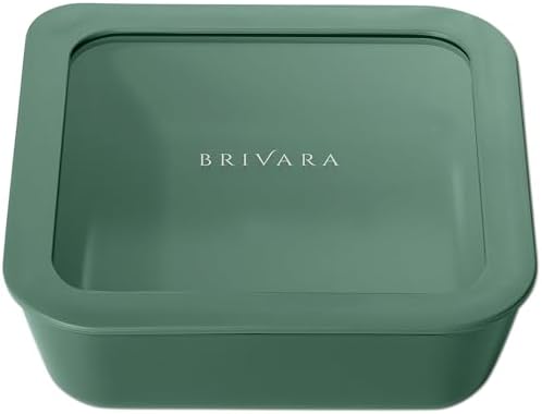 Glass Food Storage Container with Lid, 5-Cup Medium Square | Microwave-Safe Airtight Lid, Oven-Safe Ceramic-Coated Glass | Zero Plastic, No PFAS/PFOA/BPA, Reusable [Pine]