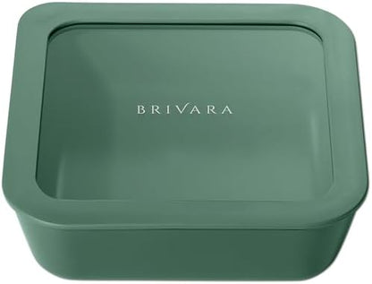 Glass Food Storage Container with Lid, 5-Cup Medium Square | Microwave-Safe Airtight Lid, Oven-Safe Ceramic-Coated Glass | Zero Plastic, No PFAS/PFOA/BPA, Reusable [Pine]
