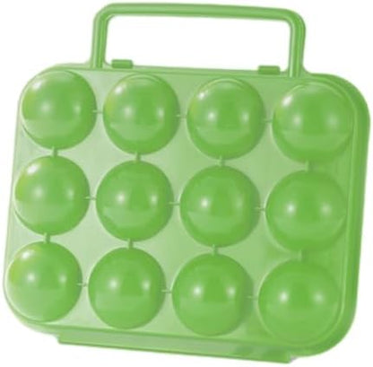 Portable Egg Holder 12 Grid Plastic Storage Box Carrier Container Case with Handle for Outdoor Camping Picnic Backpacking Hiking Kitchen RV Travel Food Storage Organizers(Green)