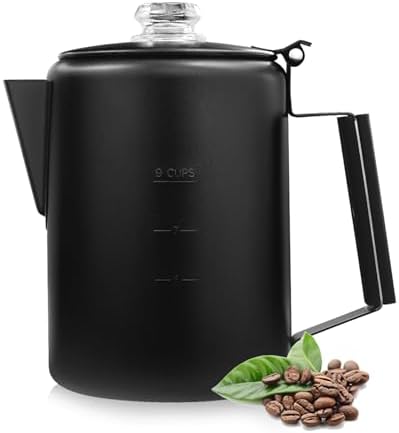 MEREZA Coffee Percolator Stovetop Camping Coffee Pot Stainless Steel 9 CUP Camping Coffee Maker Outdoor Home NO Aluminum or Plastic Black
