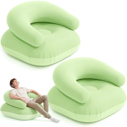 Novabright 2 Pcs Inflatable Chairs for Adults Blow Up Games Chairs Folding Portable Flocking Inflatable Sofa for Living Room Learning Camping Party (Mint Green)