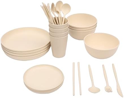 Generic Drop Proof Reusable Dinnerware Sets Dishwasher Microwave Safe Dishes for 4 People, Travel Camping Picnic Cutlery Set