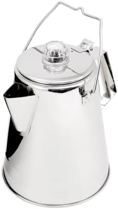 GSI Outdoors Percolator Coffee Pot I Glacier Stainless Steel Ultra-Rugged for Brewing Coffee Over Stove and Fire | Ideal for Group Camping, 14 Cup