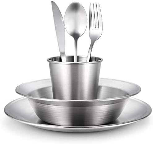 Odoland Stainless Steel Camping Mess Kit for Outdoor Family & Person
