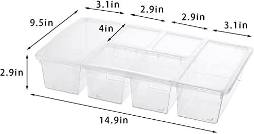 2Pack Veggie Tray with Lid 5 Compartment Food Container with Dividers Large Serving Tray Travel Snack Containers Stackable Produce Saver Snackle Box for Fruit,Vegetable,Salad,Meal