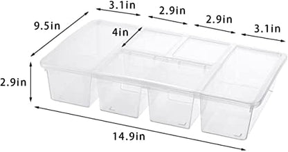 2Pack Veggie Tray with Lid 5 Compartment Food Container with Dividers Large Serving Tray Travel Snack Containers Stackable Produce Saver Snackle Box for Fruit,Vegetable,Salad,Meal
