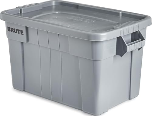 Rubbermaid Commercial Products BRUTE Tote Storage Container with Lid-included, 20-Gallon, Gray, Rugged/Reusable Boxes for Moving/Storing in Garage/Basement/Attic/Jobsite/Truck/Camping (FG9S3100GRAY)