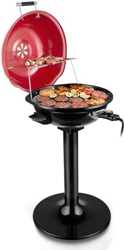Electric Grill, Techwood Indoor/Outdoor Electric BBQ Grill, 1600W Portable Removable Stand Grill with Adjustable Heat & Drip Tray, Double Layer Design for Party, Patio & Backyard (Red)