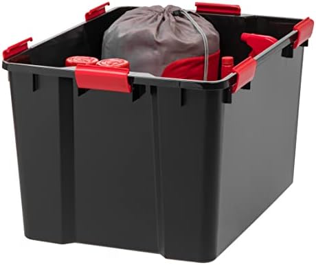 IRIS USA 4-Pack 74 Qt Storage Bins with Gasket Lids, Black/Red