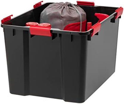 IRIS USA 4-Pack 74 Qt Storage Bins with Gasket Lids, Black/Red