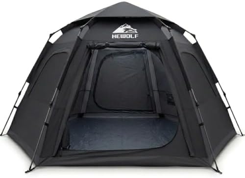 Hewolf 2/3/4 Person Camping Tent - Instant Pop Up Waterproof 2 Doors Tent with Easy Setup | 3-Season Hexagonal Dome Design for Family, Hiking & Traveling