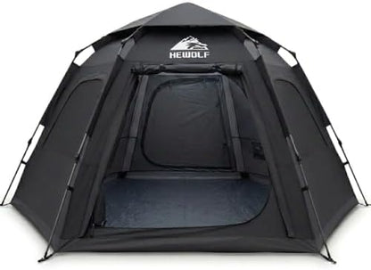 Hewolf 2/3/4 Person Camping Tent - Instant Pop Up Waterproof 2 Doors Tent with Easy Setup | 3-Season Hexagonal Dome Design for Family, Hiking & Traveling