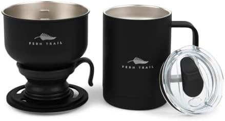 Pour over coffee maker, 12 oz insulated mug with lid, stainless steel reusable coffee filter, BPA-Free, (Black)