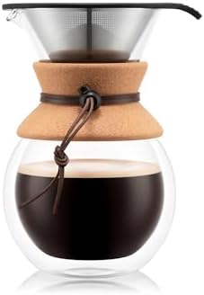 Bodum 34oz Pour Over Coffee Maker, High-Heat Borosilicate Glass with Reusable Stainless Steel Filter and Double Wall Cork Grip - Made in Portugal