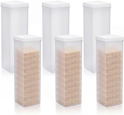 Suclain 6 Pcs Saltine Cracker Sleeve Storage Container Square Cracker Keeper Plastic Container Tall Spaghetti Baking Soda Canister Bread Saver for Airtight Cookie Cereal Fresh Food Holder with Lid