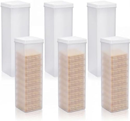 Suclain 6 Pcs Saltine Cracker Sleeve Storage Container Square Cracker Keeper Plastic Container Tall Spaghetti Baking Soda Canister Bread Saver for Airtight Cookie Cereal Fresh Food Holder with Lid