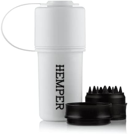 Hemper Keeper 3-in-1 Grinder & Storage Container – Compact Organizer with Removable Grinder, Dual Compartments for Raw & Ground Materials, Travel-Friendly with Clip Attachment - (White)