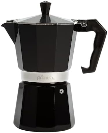 Primula Classic Moka Pot Stovetop Espresso and Coffee Maker, Italian and Cuban Cafetera for Rich Espresso Brewing, Durable Aluminum Greca Coffee Maker with Easy Grip Handle, 6-Cup, Black