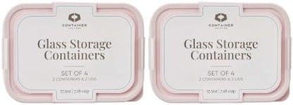 Glass Food Storage Containers with Lids — 8 Piece — 57.5 oz Glass with BPA-Free Leak Resistant Stackable Lids — Microwave, Oven & Dishwasher Safe — Ideal for Meal Prep & More - Berry Blush