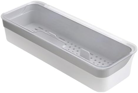 Plastic Kitchen Drawer Organizer with Lid and Drainer Stackable Utensil Holder for Countertop Silverware Tray Flatware Organizers - 13x4.7x2.4 Inch Spatula Cutlery Storage Box