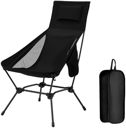 High Back Camping Chair with Pillow, 2-in-1 Height Adjustable, Heavy Duty