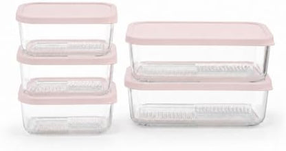 Glass Food Storage Containers with Lids - 10 Piece - 3 x 25.4 oz & 2 x 57.5 oz Glass with BPA-Free Leak Resistant Stackable Lids - Microwave, Oven & Dishwasher Safe - Ideal for Meal - Berry Blush