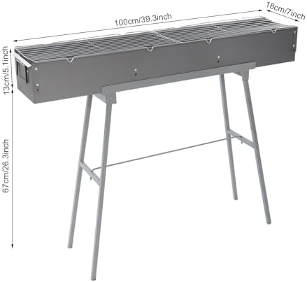 Portable Charcoal Grills,39”x7”x5”Commercial BBQ Lamb Skewer Grill Set with Foldable Stand,Lightweight Smoky Flavor Barbecue Grill for Outdoor&Camping Cooking (39 * 7 * 5in)