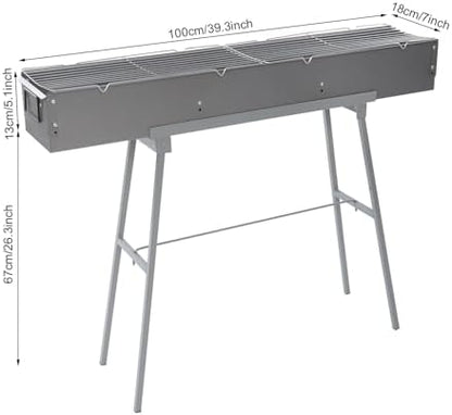 Portable Charcoal Grills,39”x7”x5”Commercial BBQ Lamb Skewer Grill Set with Foldable Stand,Lightweight Smoky Flavor Barbecue Grill for Outdoor&Camping Cooking (39 * 7 * 5in)
