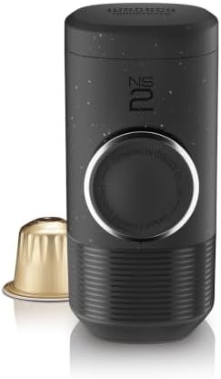 WACACO Minipresso NS2, Portable Espresso Machine, Compatible Original NS Capsules, Travel Coffee Maker, Manually Operated from Piston Action (Coal Black)