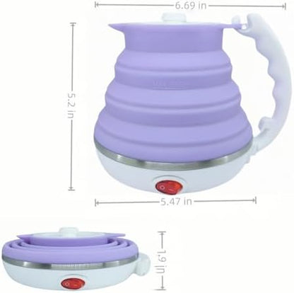 Collapsible Travel Kettle, Portable Electric Kettle, Travel Tea Kettle, Portable Water Boiler, Food Grade Silicone, Auto Shut off and Keep Warm, 110V 555ml (Purple)