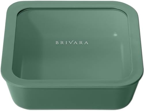 Glass Food Storage Container with Lid, 8-Cup Large Square | Microwave-Safe Airtight Lid, Oven-Safe Ceramic-Coated Glass | Zero Plastic, No PFAS/PFOA/BPA, Reusable [Pine]
