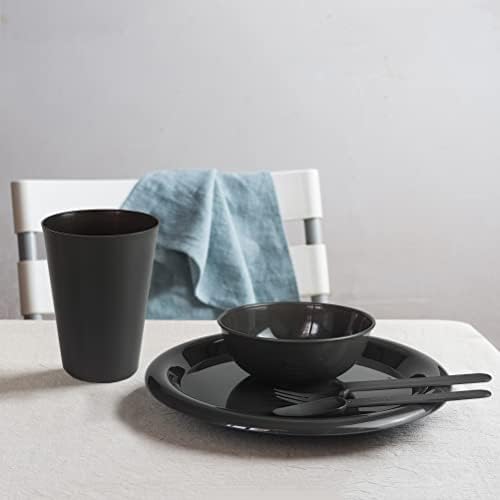 24Piece Plastic Plates and Bowls Sets Dinnerware Set Dishes Set for 4,College Dorm Room Essentials,Camping Plates and Bowls with Tumbler,Knives,Forks and Spoons,Mess Kit,Microwave Safe,BPA Free