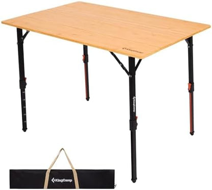 KingCamp Bamboo Folding Camping Table with Adjustable Legs