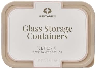 Glass Food Storage Containers with Lids — 4 Piece — 57.5 oz Glass with BPA-Free Leak Resistant Stackable Lids — Microwave, Oven & Dishwasher Safe — Ideal for Meal Prep & More - Cashew Cream