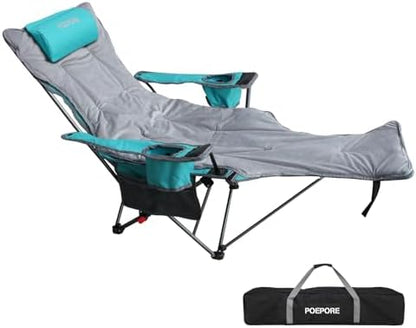 Reclining Camping Chair with Removable Footrest Lounge Chair with Headrest, Cotton Cushion, Portable Adjustable Folding Chairs