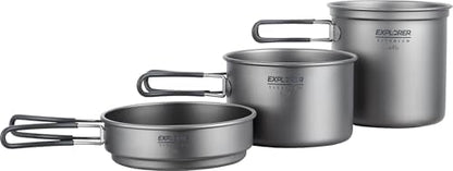 Explorer Bear Titanium Stackable Camping Cooking Pot Mess Kit Set