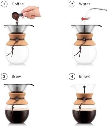 Bodum 34oz Pour Over Coffee Maker, High-Heat Borosilicate Glass with Reusable Stainless Steel Filter and Cork Grip - Made in Portugal