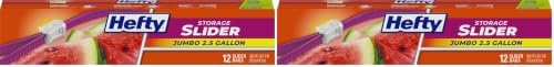 Hefty Slider Jumbo Storage Bags, 2.5 Gallon Size, 12 Count (Pack of 2)