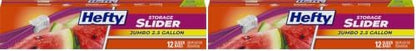 Hefty Slider Jumbo Storage Bags, 2.5 Gallon Size, 12 Count (Pack of 2)