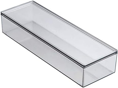 Transparent Flatware Tray Kitchen Drawer Organizer With Lid - Plastic Kitchen Cutlery Tray and Utensil Silverware Storage Container with Cover - Dinnerware Holder for Spoons Forks Knives