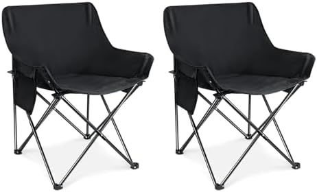 Leonyo 2 Pack Folding Camping Chairs, Portable Outdoor Beach Lawn Chairs for Adults with Carrying Bag for Outside Fishing, Hiking & Festivals, Black
