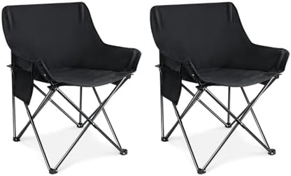 Leonyo 2 Pack Folding Camping Chairs, Portable Outdoor Beach Lawn Chairs for Adults with Carrying Bag for Outside Fishing, Hiking & Festivals, Black
