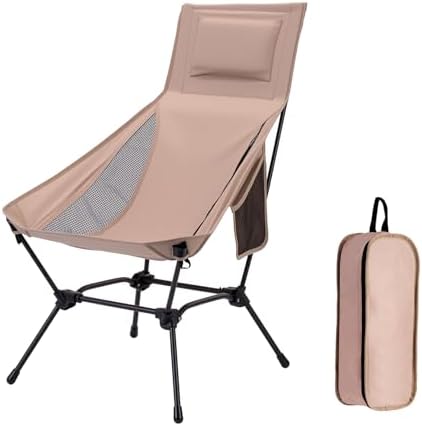 High Back Camping Chair with Pillow, 2-in-1 Height Adjustable, Heavy Duty